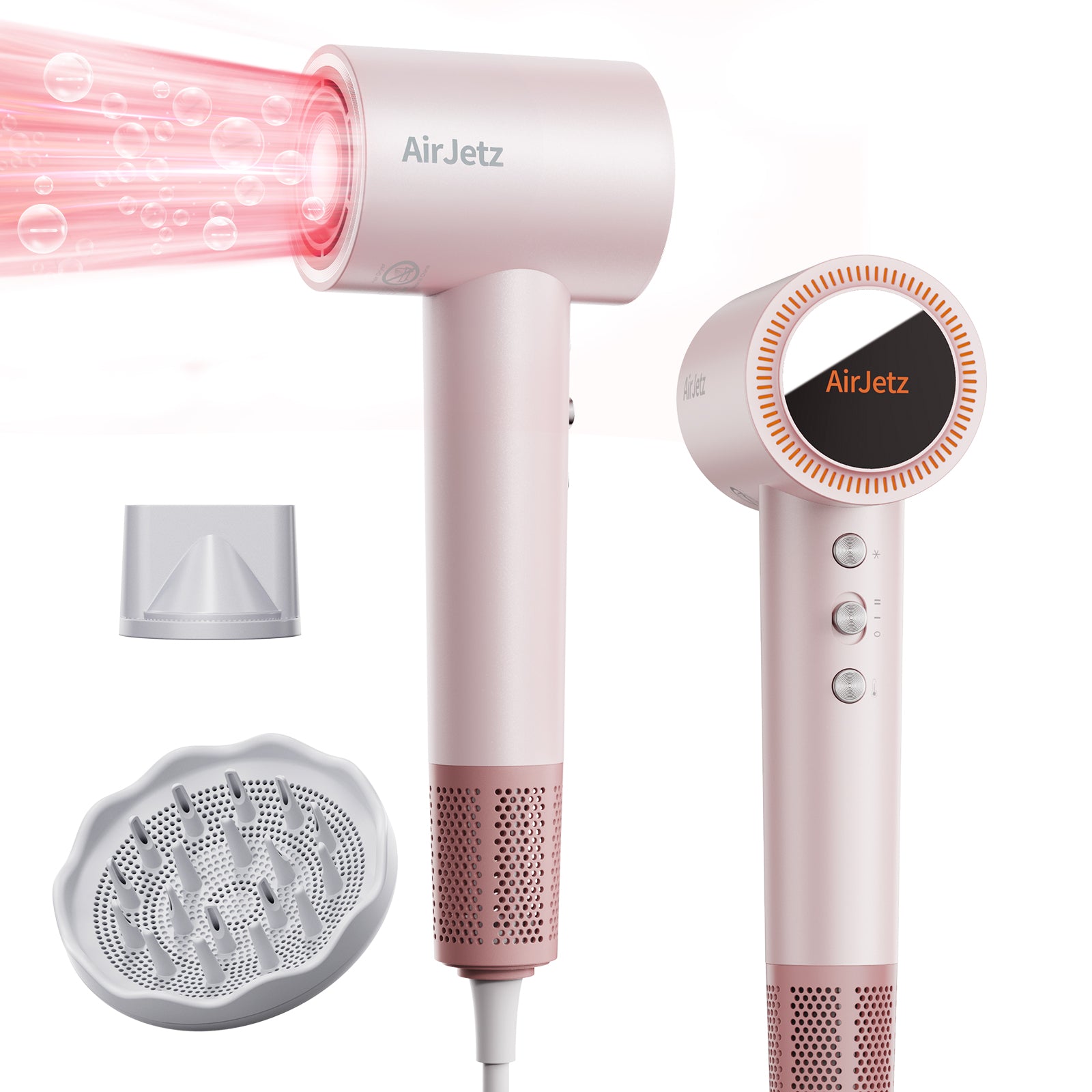 Hair Dryer, 110,000 RPM High-Speed Ionic Blow Dryer for Fast Drying, 1400W Professional Lightweight Hairdryer with Diffuser, Magnetic Nozzle, 4 Temps & 2 Speeds, Low Noise for Travel & Home - Pink