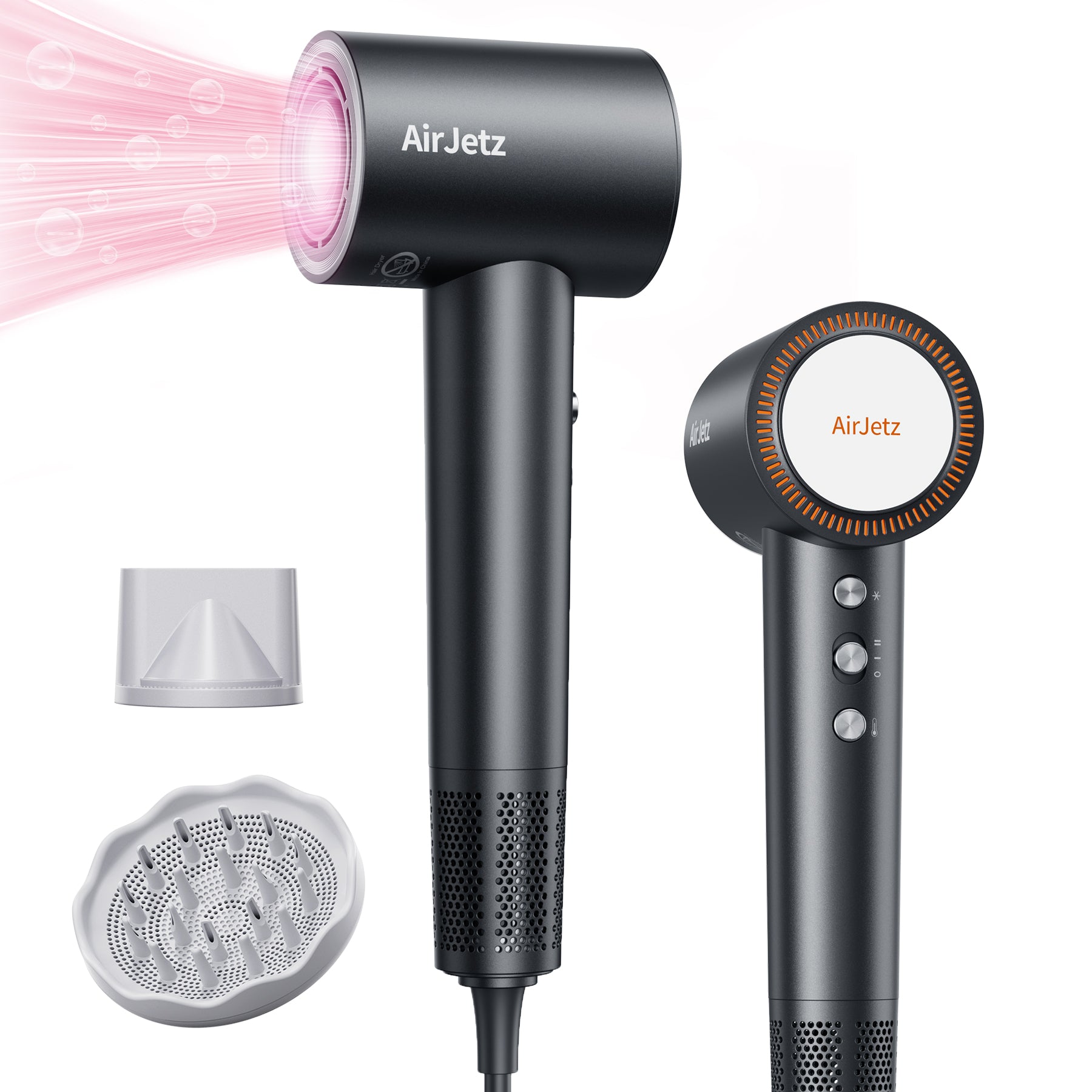 Hair Dryer, 110,000 RPM High-Speed Ionic Blow Dryer for Fast Drying, Professional Lightweight Hairdryer with Diffuser, Magnetic Nozzle, 4 Temps & 2 Speeds, Low Noise for Travel - Black