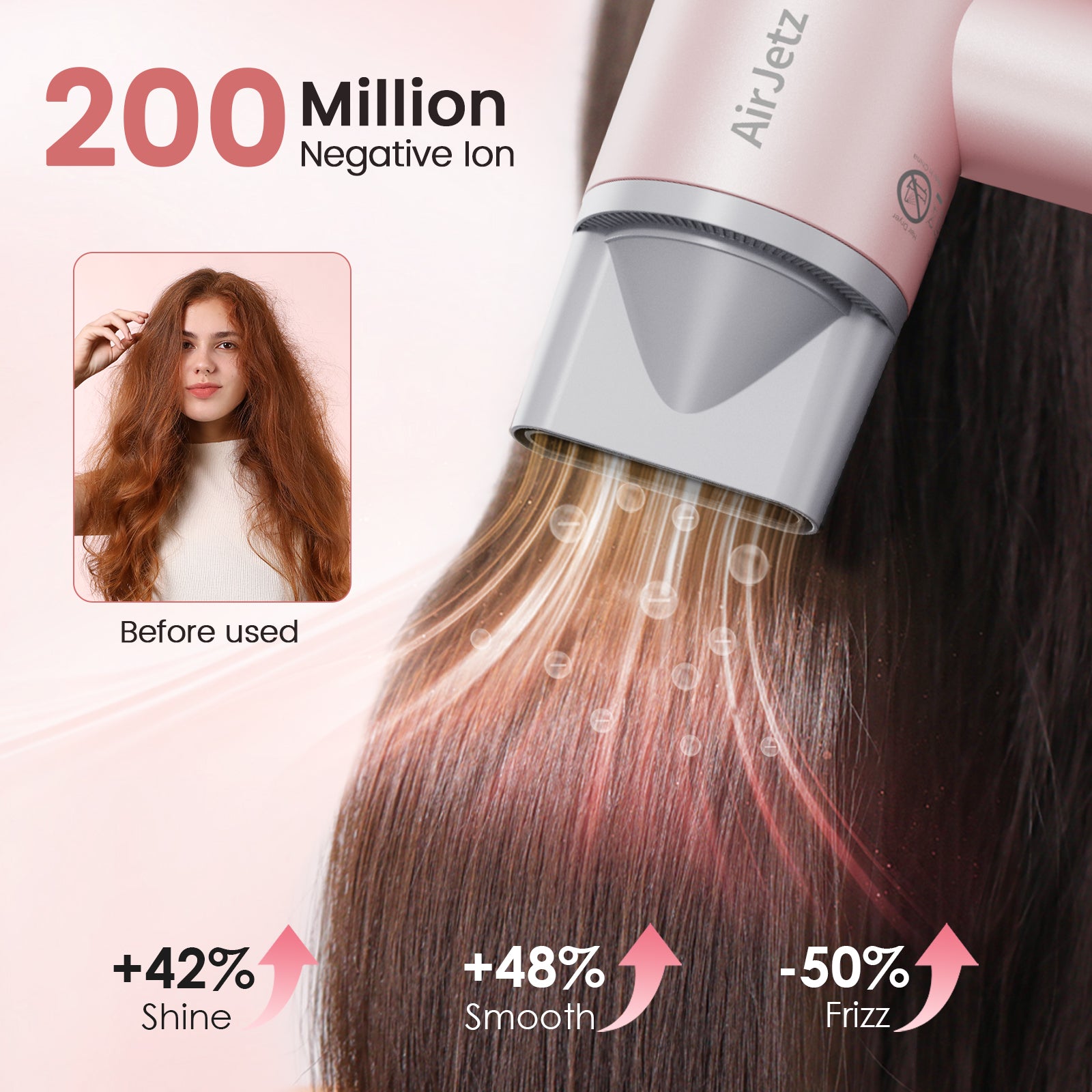 Hair Dryer, 110,000 RPM High-Speed Ionic Blow Dryer for Fast Drying, 1400W Professional Lightweight Hairdryer with Diffuser, Magnetic Nozzle, 4 Temps & 2 Speeds, Low Noise for Travel & Home - Pink