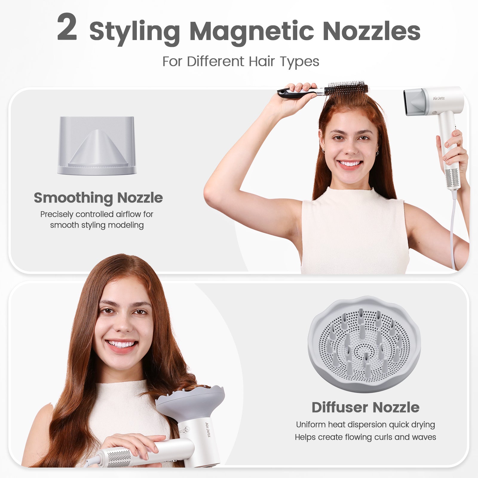 Hair Dryer, 110,000 RPM High-Speed Ionic Blow Dryer for Fast Drying, Professional Lightweight Hairdryer with Diffuser, Magnetic Nozzle, 4 Temps & 2 Speeds, Low Noise for Travel - White