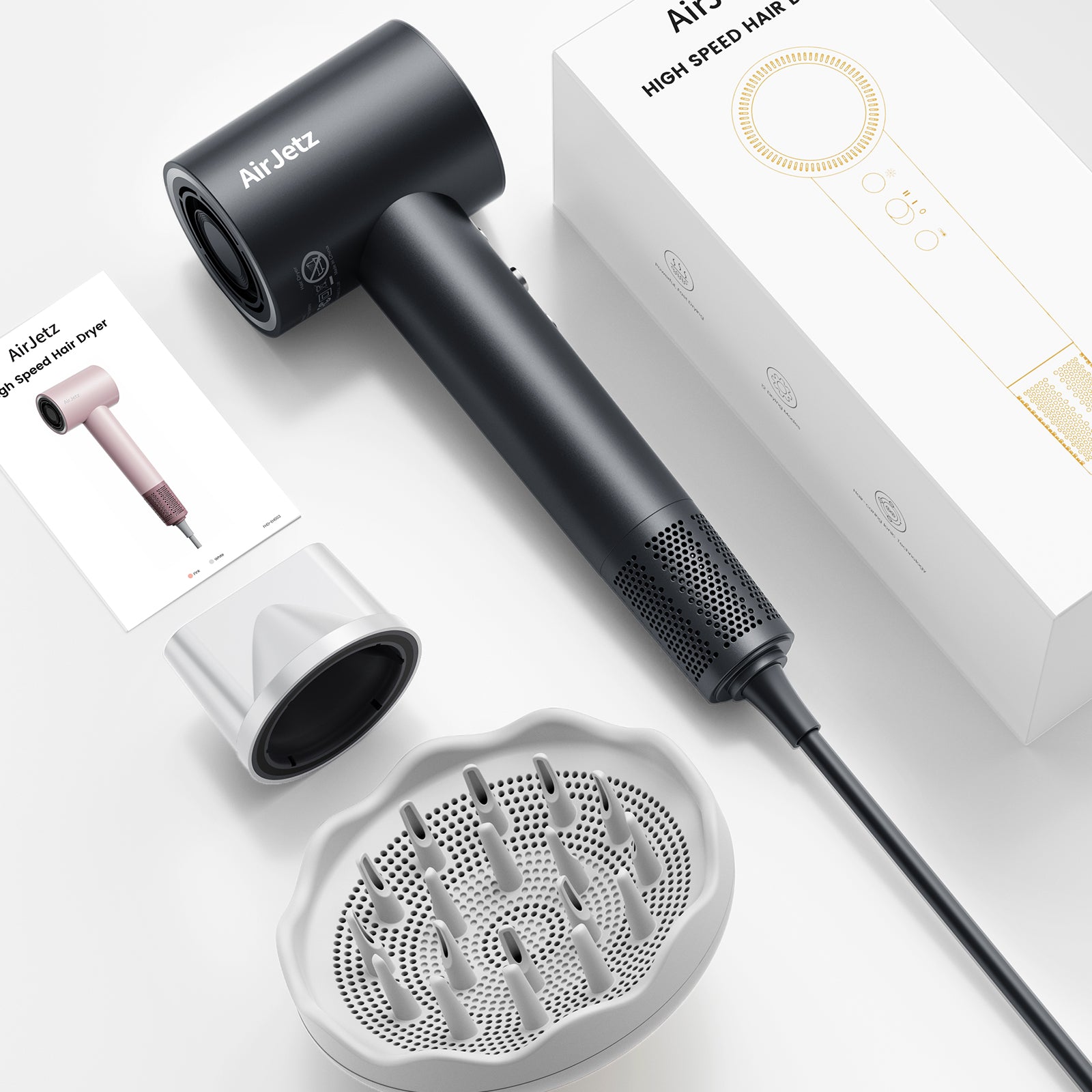 Hair Dryer, 110,000 RPM High-Speed Ionic Blow Dryer for Fast Drying, Professional Lightweight Hairdryer with Diffuser, Magnetic Nozzle, 4 Temps & 2 Speeds, Low Noise for Travel - Black