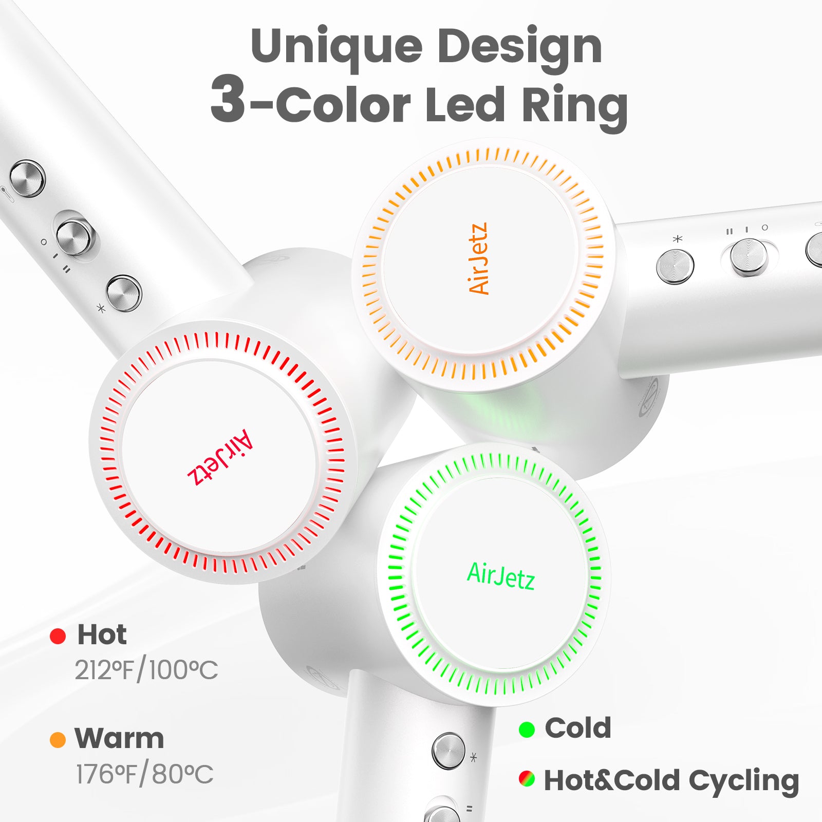 Hair Dryer, 110,000 RPM High-Speed Ionic Blow Dryer for Fast Drying, Professional Lightweight Hairdryer with Diffuser, Magnetic Nozzle, 4 Temps & 2 Speeds, Low Noise for Travel - White
